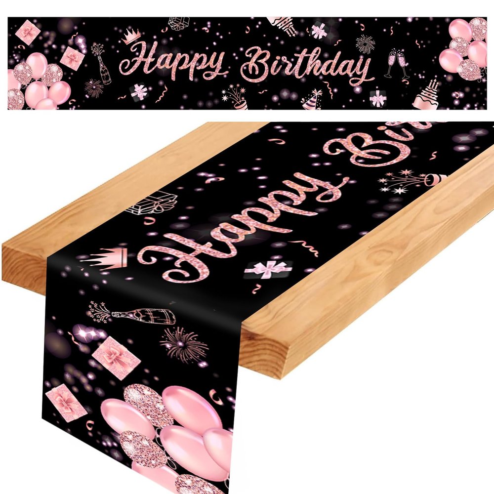 Birthday Table Runner, Black-Pink