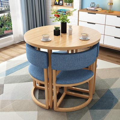 Small Round Dining Table Set for 4 People – Modern Desk-and-Chair Combination for the Office, Stylish Dining Table for Lounge and Living Room, Perfect for Business Meetings (Size: Sty
