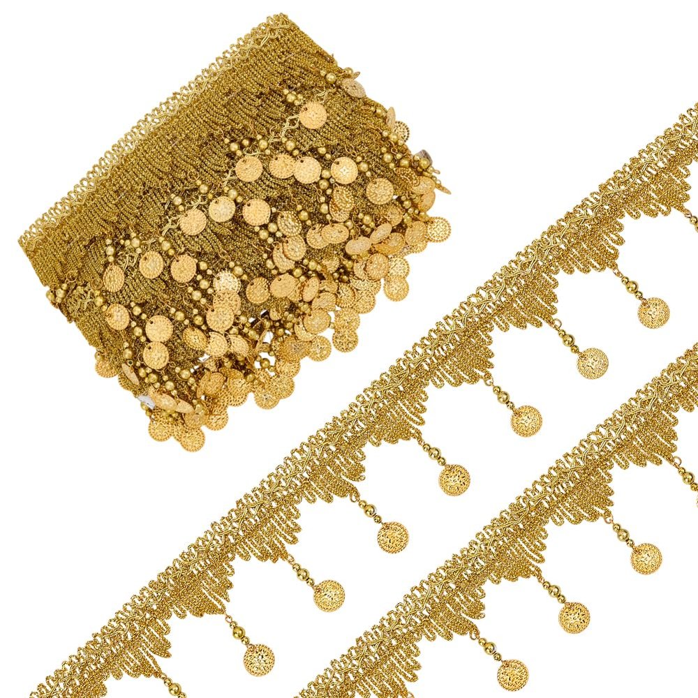 OLYCRAFT 9.1m Gold Sequin Fringe Trim