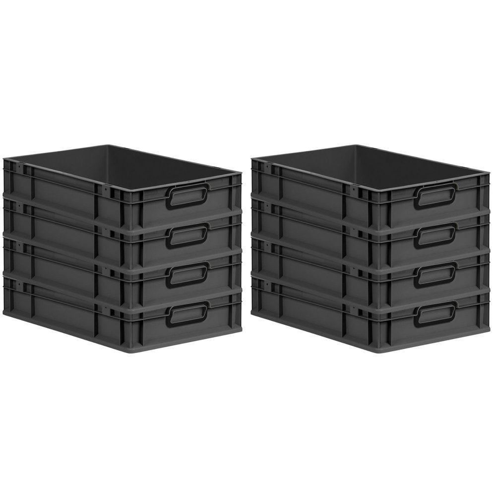 PROREGAL Super Saver Set of 8 Eurobox NextGen Color, 12 x 40 x 60 cm, 23 L, Black