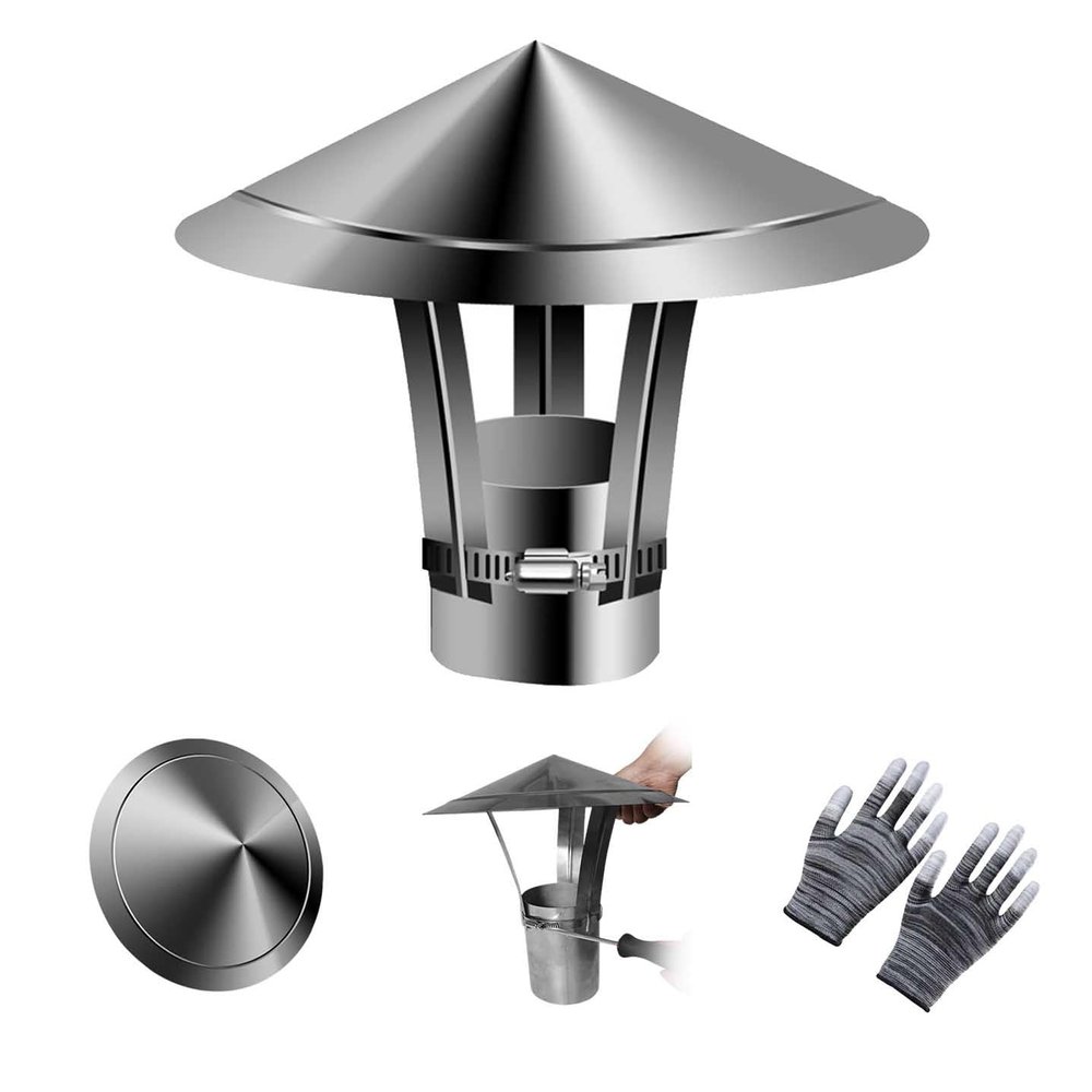 304 Stainless Steel Chimney Rain Cap with Bird Guard, Round, 80–160 mm (110 mm)