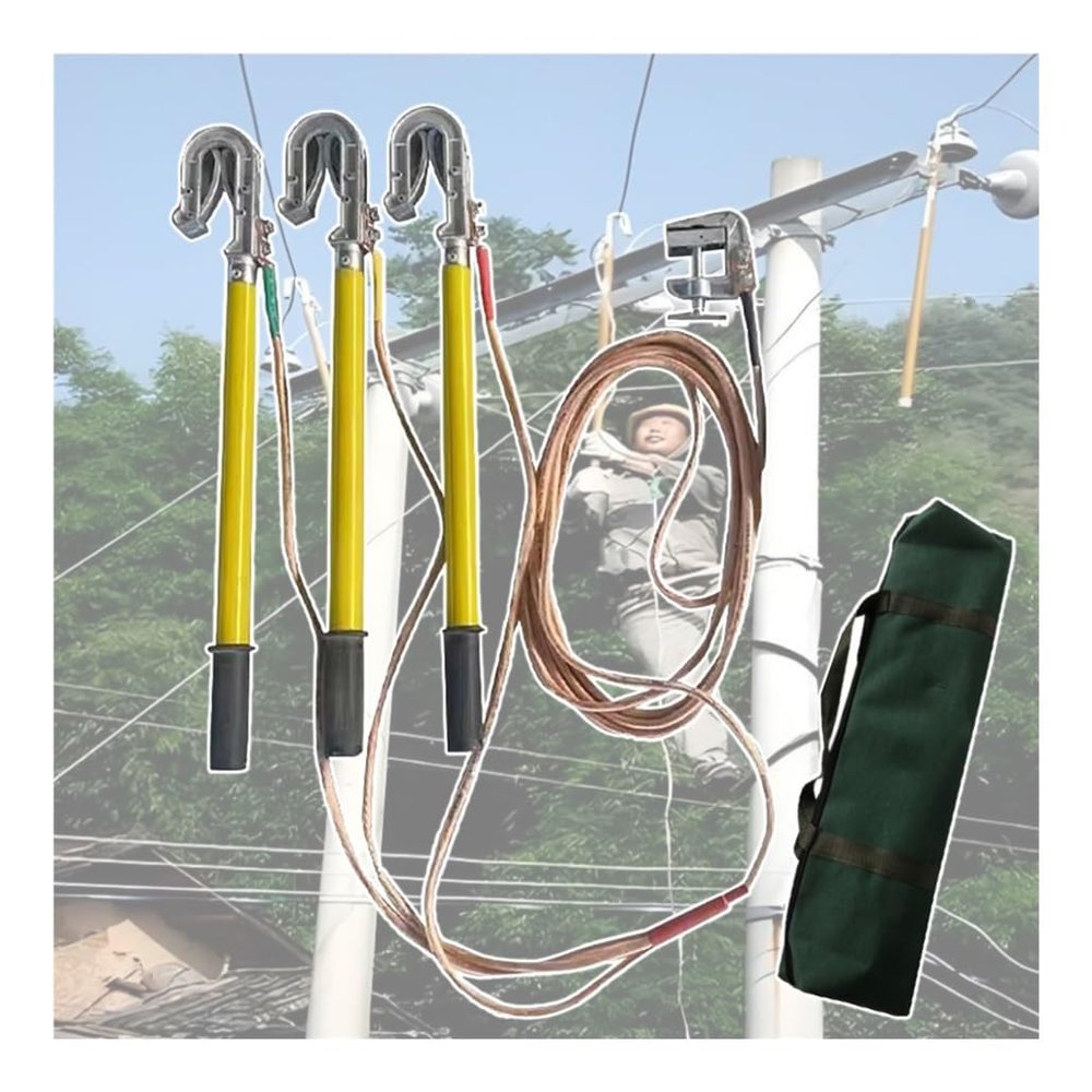 10 kV High-Voltage Grounding Cable with 3-Piece Grounding Rod, 25 mm² Flexible Copper Wire, Green, 0.5 m