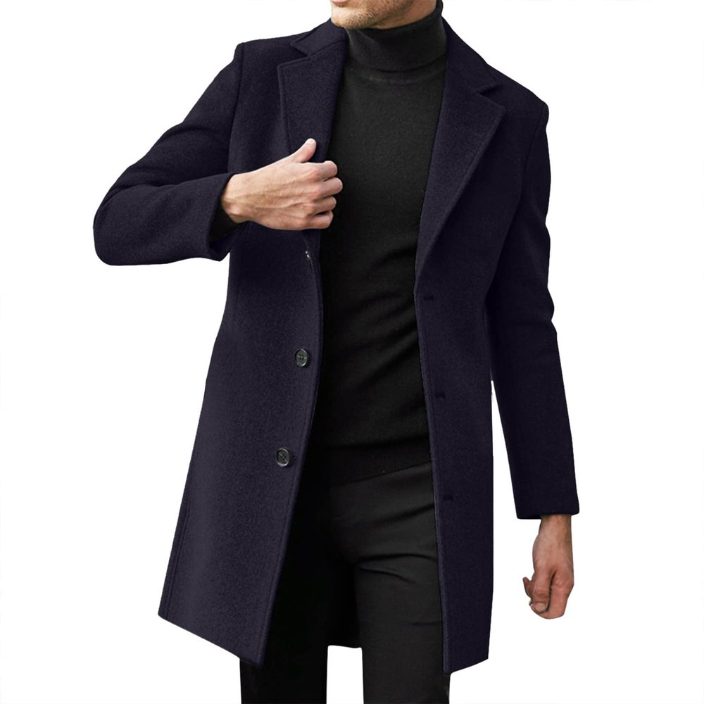 Foweknow Men's Double-Breasted Mid-Length Trench Coat