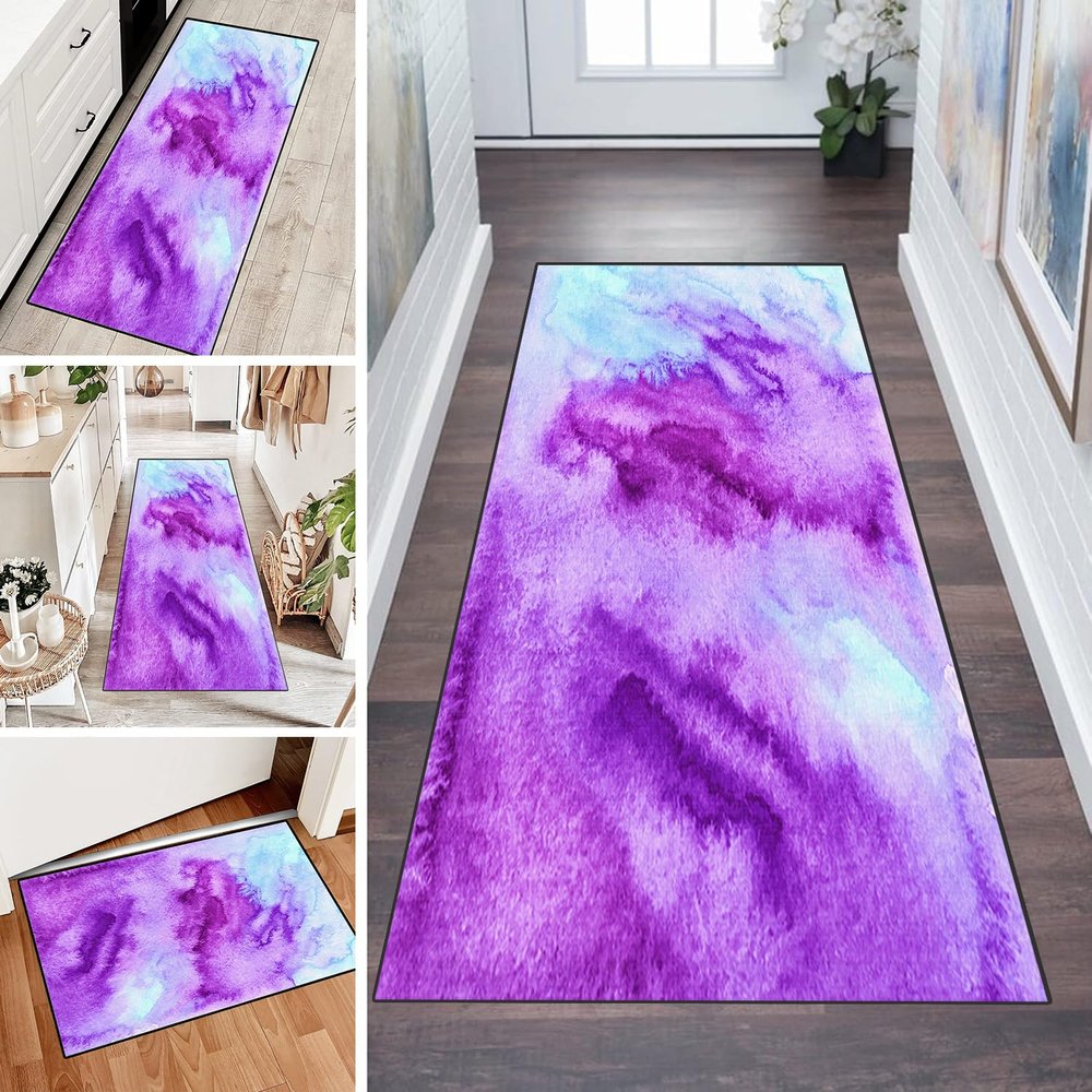 LUMIPAP Hallway Runner Rug, Washable Non-Slip, 100 x 160 cm, Purple Ink Art