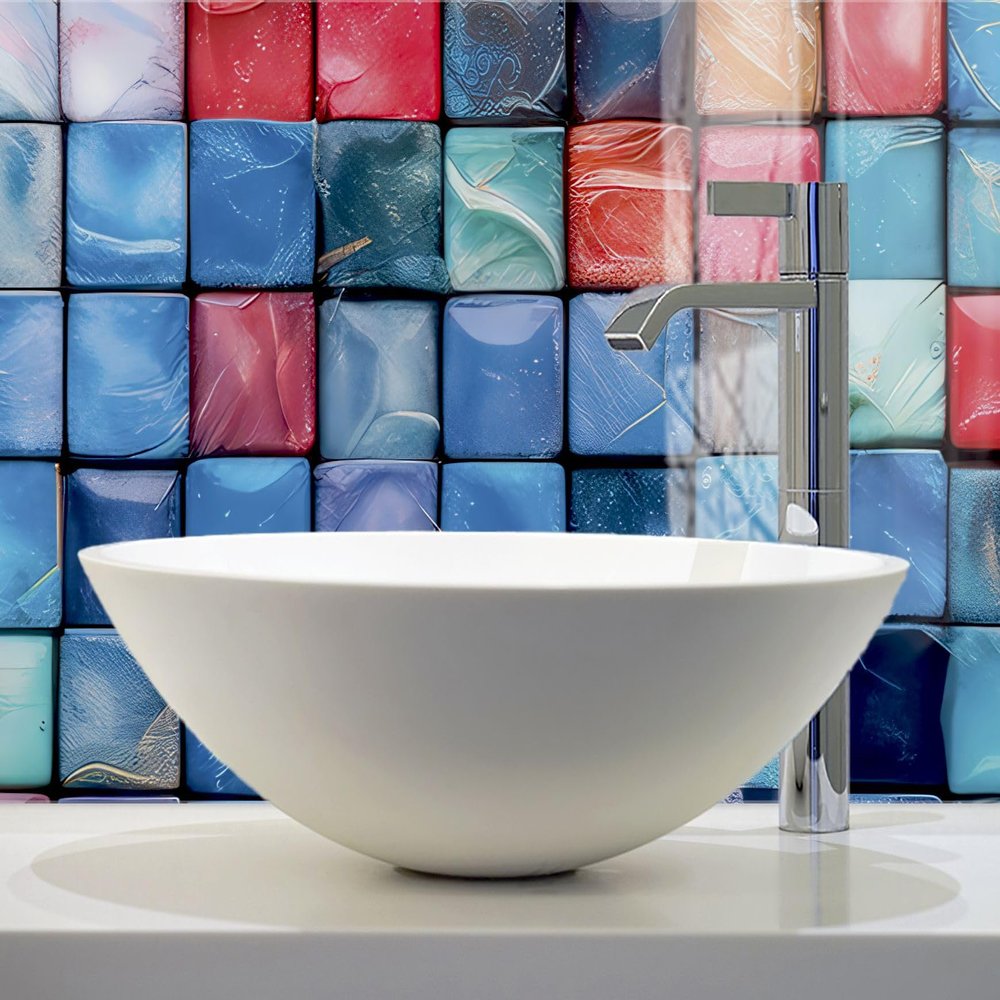 timalo 80 x 50 cm Sink and Bathtub Backsplash – Acrylic Glass, Colorful Mosaic Tiles
