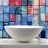 timalo 80 x 50 cm Sink and Bathtub Backsplash – Acrylic Glass, Colorful Mosaic Tiles view 1