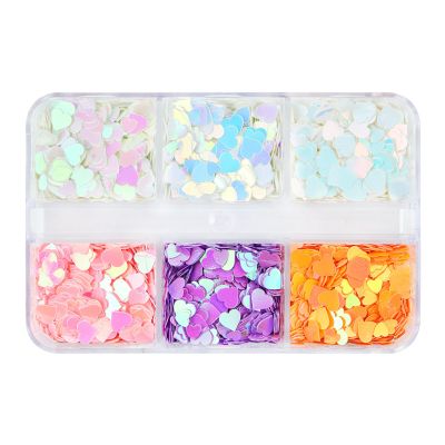Nail Glitter Sequins - 6 Grids Valentine's Day Heart Glitter Applications