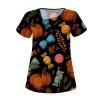 Saymany Women's Halloween Scrub Top, V-Neck, Short Sleeve, Red, Size L view 1
