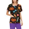 Saymany Women's Halloween Scrub Top, V-Neck, Short Sleeve, Red, Size L view 2