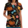 Saymany Women's Halloween Scrub Top, V-Neck, Short Sleeve, Red, Size L view 3