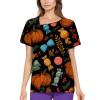 Saymany Women's Halloween Scrub Top, V-Neck, Short Sleeve, Red, Size L view 4