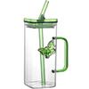 OZLMBERN Square Glass Butterfly Cup with Lid and Straight Straw view 1