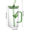 OZLMBERN Square Glass Butterfly Cup with Lid and Straight Straw view 2