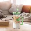 OZLMBERN Square Glass Butterfly Cup with Lid and Straight Straw view 3