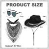 WFKKMEQ Women's Cowboy Hat, 3-Piece Cowgirl Accessories Set with Glasses and Bandana, Wide Brim, Black view 2