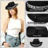 WFKKMEQ Women's Cowboy Hat, 3-Piece Cowgirl Accessories Set with Glasses and Bandana, Wide Brim, Black view 3
