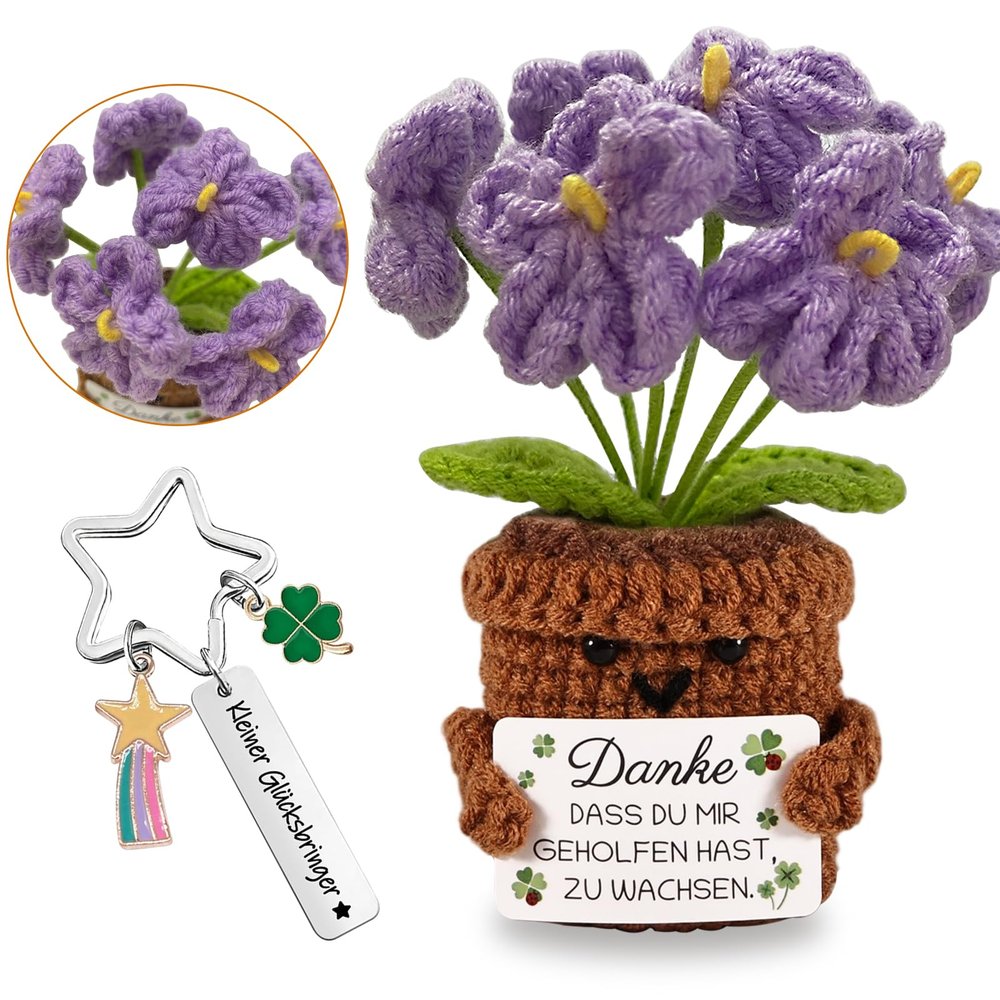 Joycabin Thank You Gifts - Knitted Purple Flower Keychain
