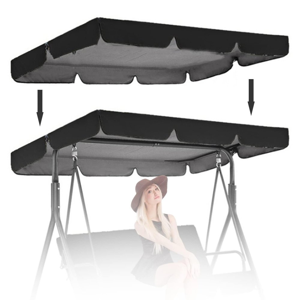 Replacement Canopy for Hollywood Swing, 164 x 114 cm, UV-Resistant Shade for 2–3-Seat Outdoor Swing, Easy Assembly, Black (Size: 190 x 132 x 15 cm)