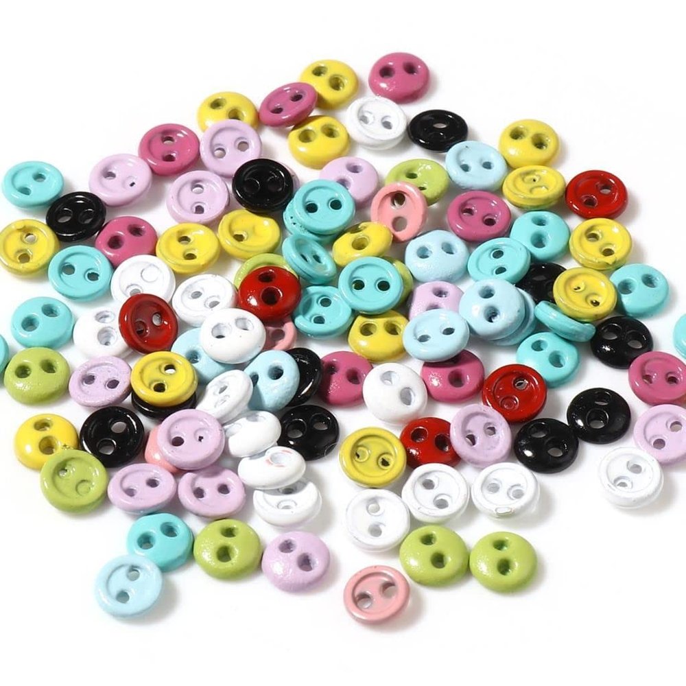 Mini Buttons for Doll Clothing, BJD Accessories, Round 2 Holes, 50 Pieces