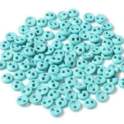 Mini Buttons for Doll Clothing, BJD Accessories, Round 2 Holes (5 mm, Turquoise), 50 Pieces