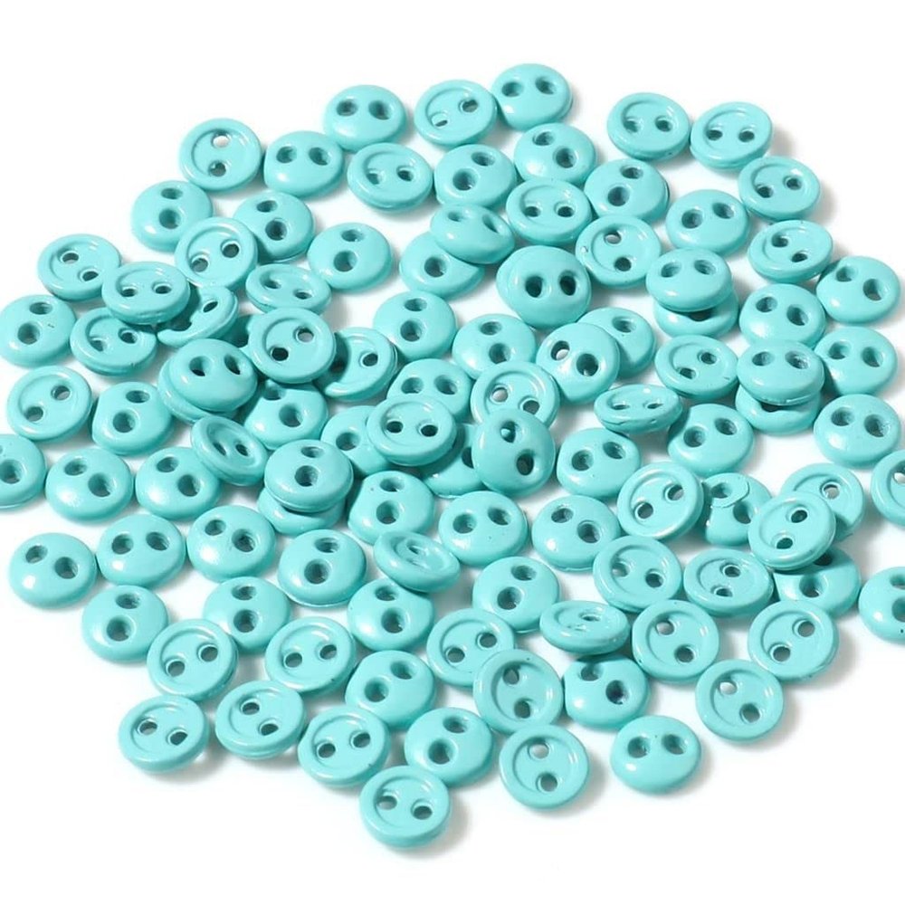 Mini Buttons for Doll Clothing, BJD Accessories, Round 2 Holes (5 mm, Turquoise), 50 Pieces