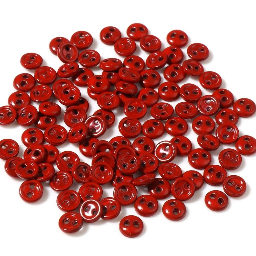 Mini Buttons for Doll Clothing, BJD Accessories, Round 2 Holes, Scrapbooking (5 mm, Red), 50 Pieces
