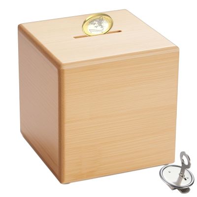 Wuhonghao Personalized Wooden Money Box with Lock, Bamboo Savings Bank for Children and Adults, 10 x 10 x 10 cm