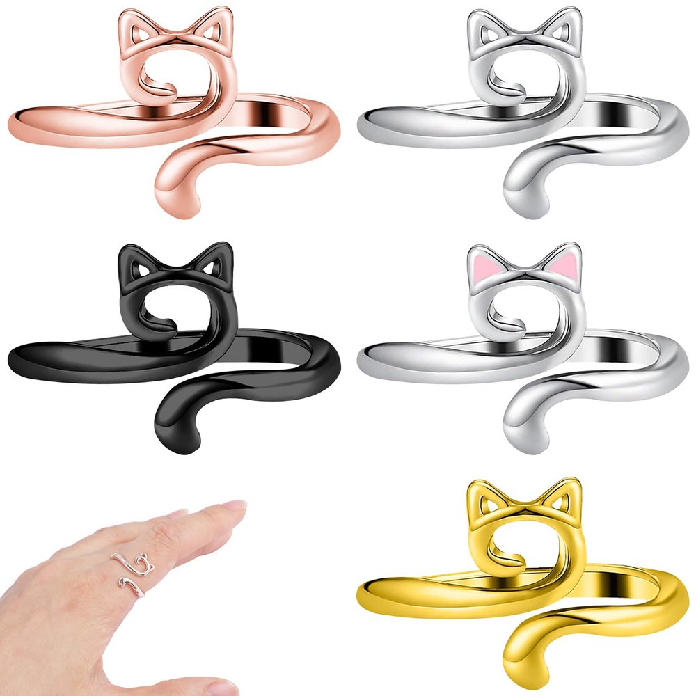 Tyqour Adjustable Cat Crochet Rings - Set of 5
