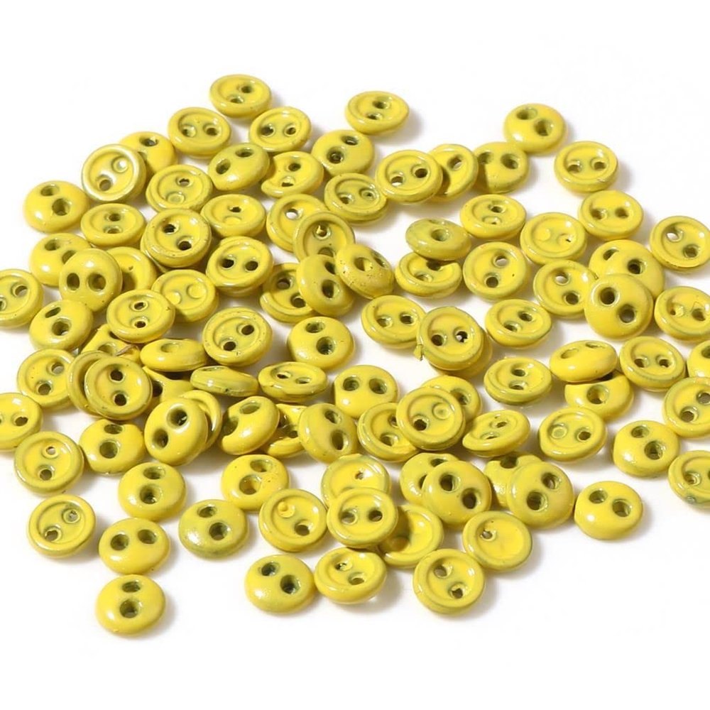 Mini Buttons for Doll Clothing, BJD Accessories, Round 2 Holes, Yellow (5 mm), 50 Pieces