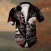 RUMAOZIA Men's Skull Shirt, Short Sleeve, Turn-Down Collar, Halloween Costume Party Cosplay Shirt view 2