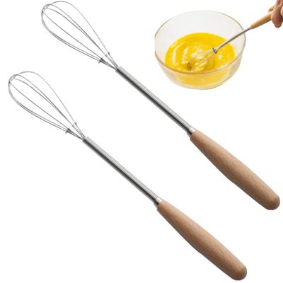Mini Whisk Set, 8-Inch Stainless Steel with Wooden Handle, 2pcs