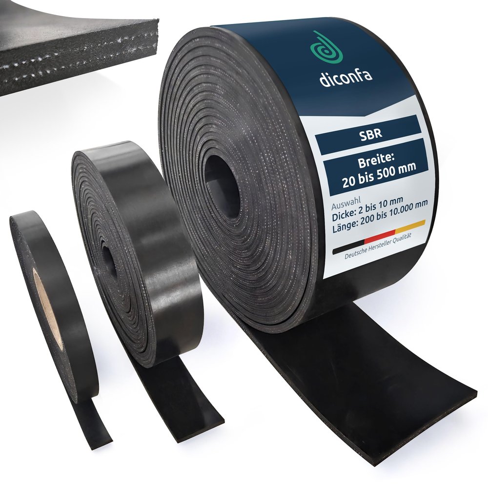 diconfa SBR Rubber Strip with 2 Fabric Inserts, 4 mm Thick, 80 mm Wide × 500 mm Long