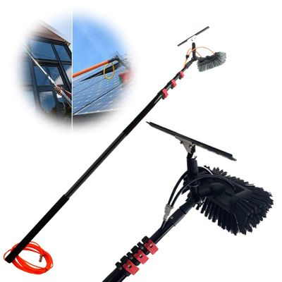 Telescopic Window Cleaning Pole 512 m with Water-Fed Brush for Roof and Solar Panel Cleaning, Extendable Reach for Effortless, Streak-Free Results