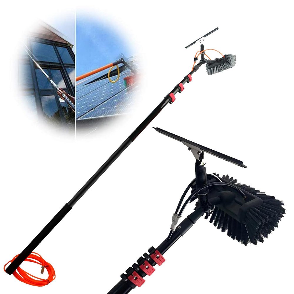 Telescopic Window Cleaning Pole 512 m with Water-Fed Brush for Roof and Solar Panel Cleaning, Extendable Reach for Effortless, Streak-Free Results