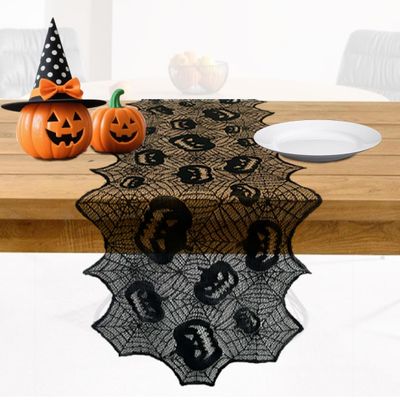 KQOZG Lace Table Runner with Spider Webs for Halloween