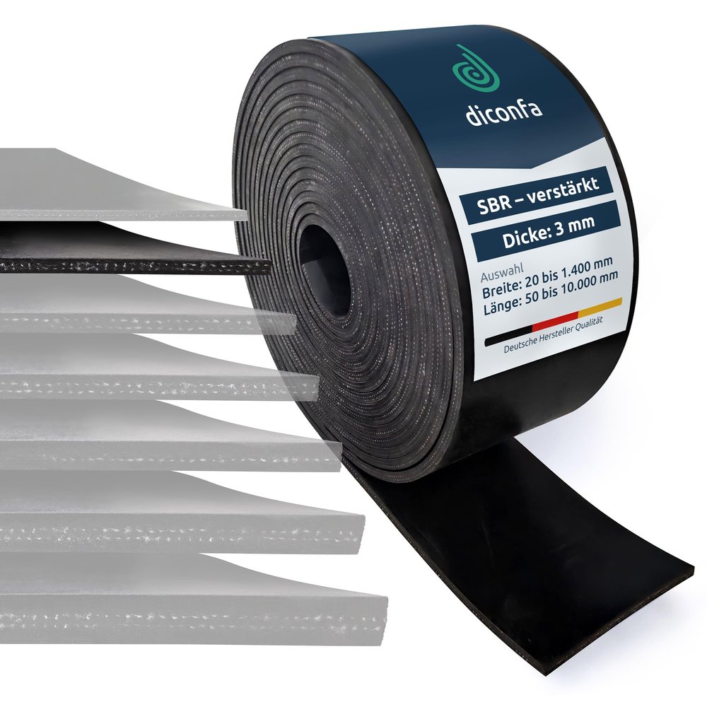 diconfa Fabric-Reinforced SBR Rubber Mat, 3 mm Thick, 1400 x 1500 mm