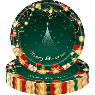 MOMAHUA 16-Piece Christmas Party Paper Plate Set