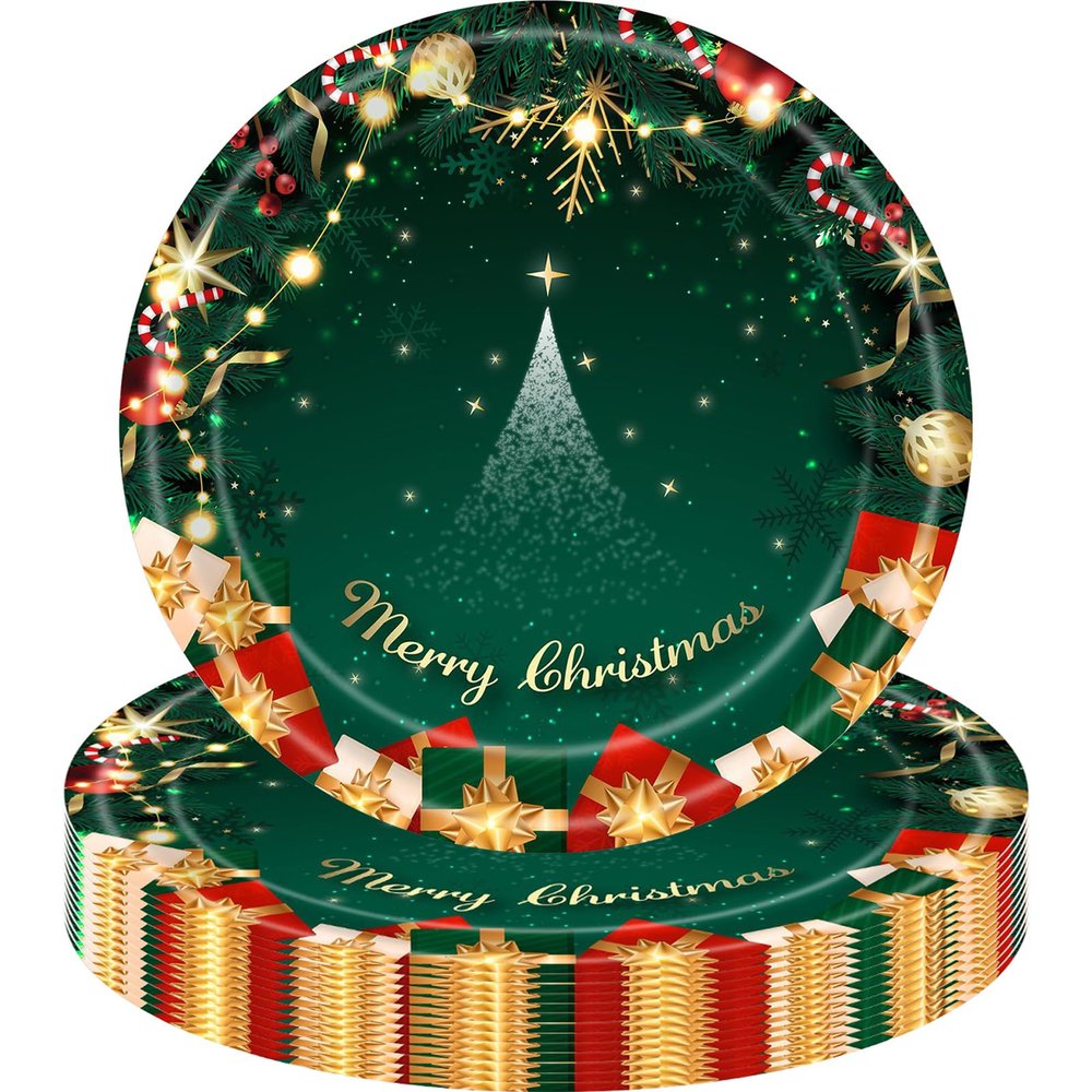 MOMAHUA 16-Piece Christmas Party Paper Plate Set
