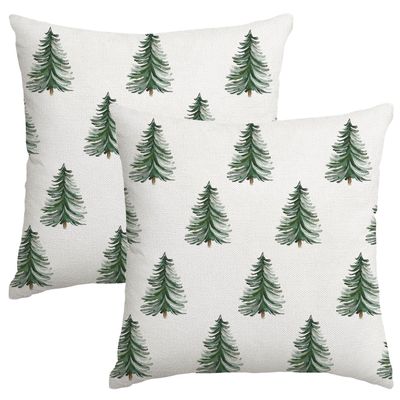 MIAIKOE Christmas Pillow Covers 24 x 24 in, Set of 2, Green Christmas Tree Decorative Covers