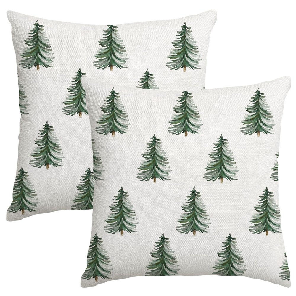 MIAIKOE Christmas Pillow Covers 24 x 24 in, Set of 2, Green Christmas Tree Decorative Covers