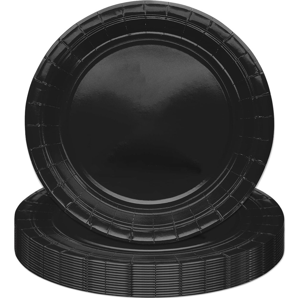 MOMAHUA 16-Piece Black Paper Plate Set for 16 Guests