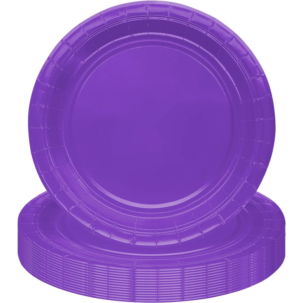 MOMAHUA 16-Piece Purple Paper Plate Set for 16 Guests