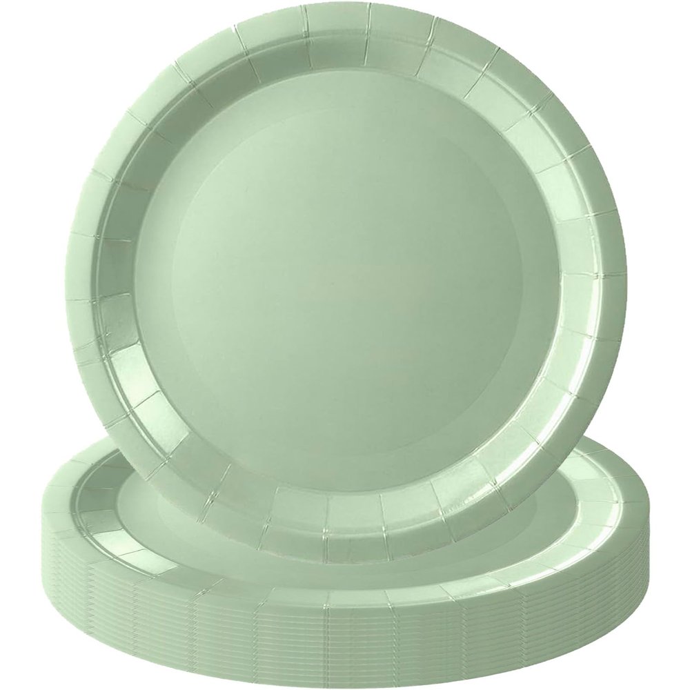 MOMAHUA 16-Piece Sage Green Paper Plate Set