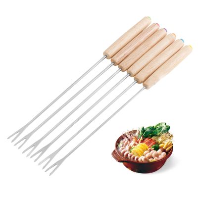6pcs Fondue Forks with Wooden Handles