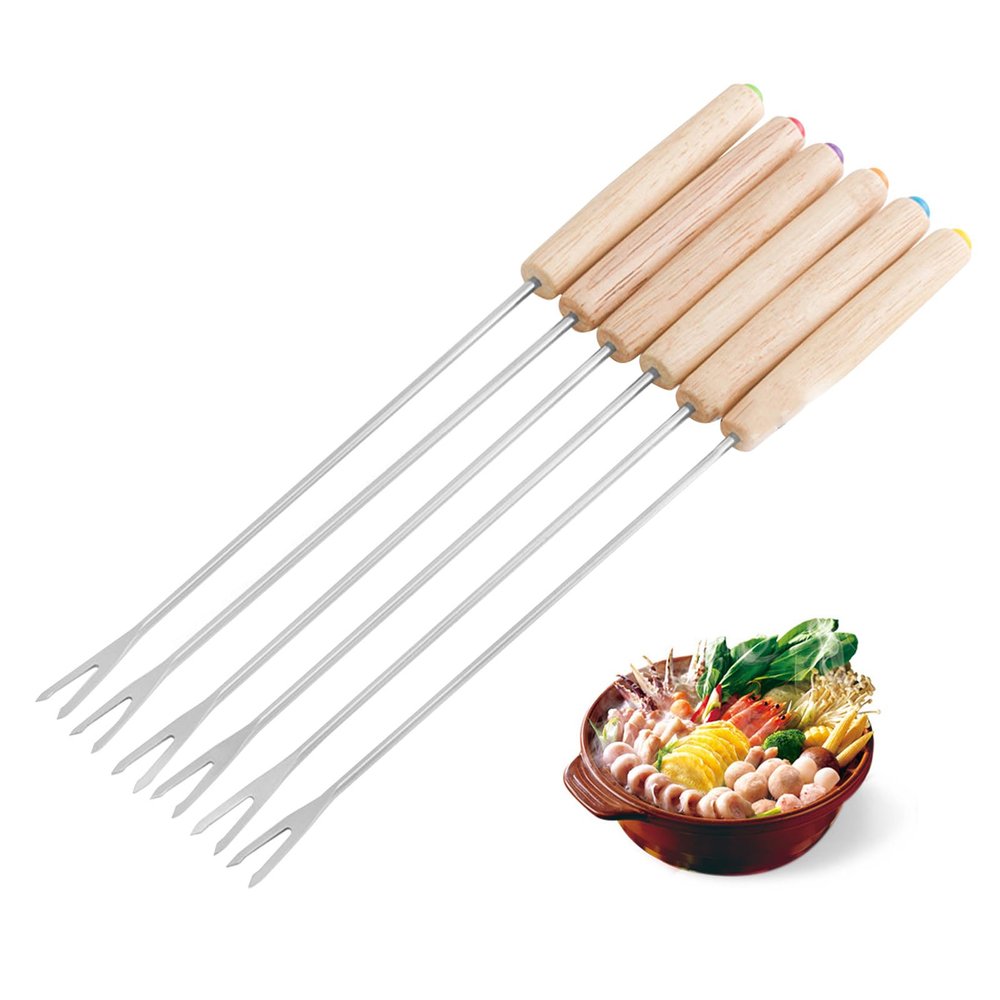 6pcs Fondue Forks with Wooden Handles