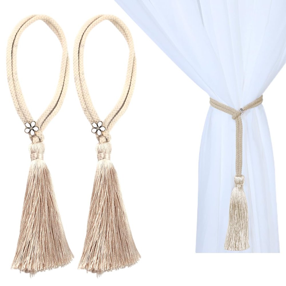 ZORVYN 1 Pair Curtain Tassel Holders Beige