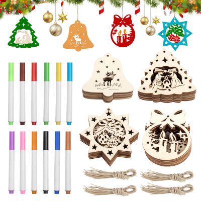 Wooden Christmas Tree Ornaments - 40 Pcs DIY Decoration