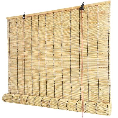 Reed Roller Blind for Windows and Patios, Natural Black Lines