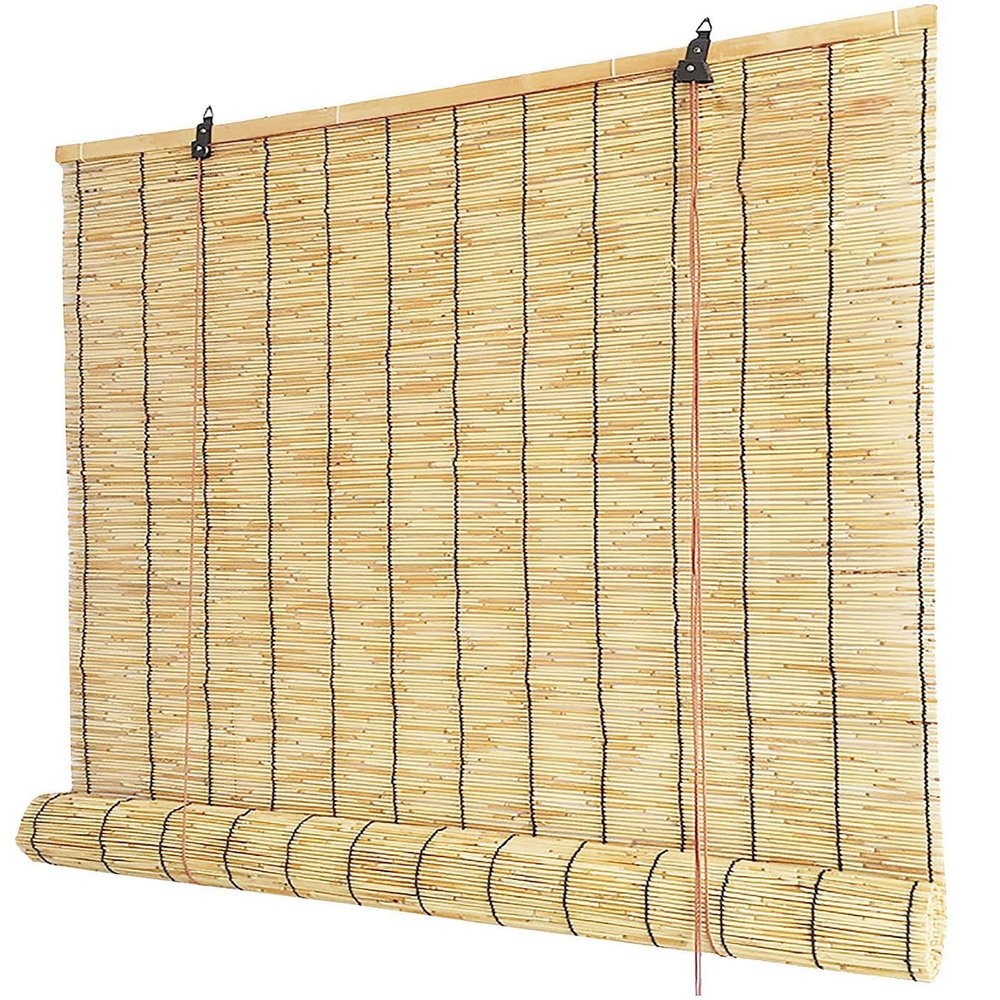 Reed Roller Blind for Windows and Patios, Natural Black Lines