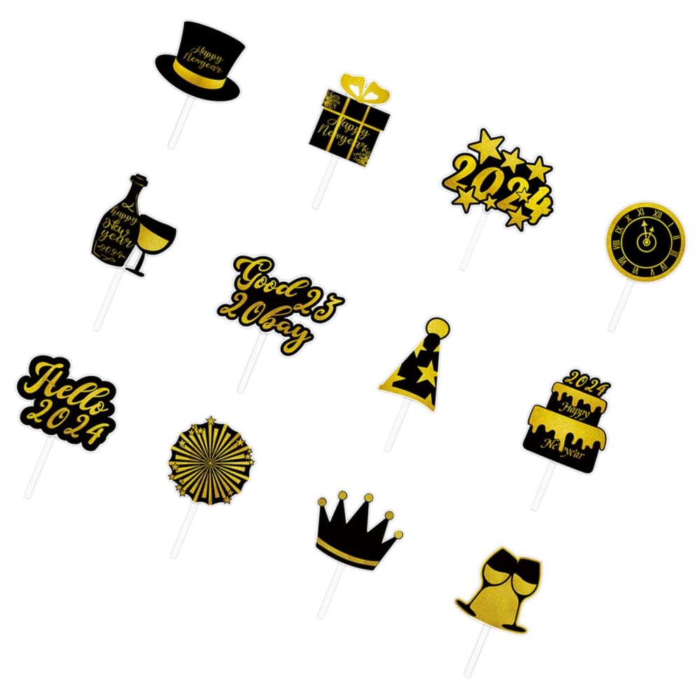 ULTECHNOVO 12-Piece New Year Cupcake Toppers